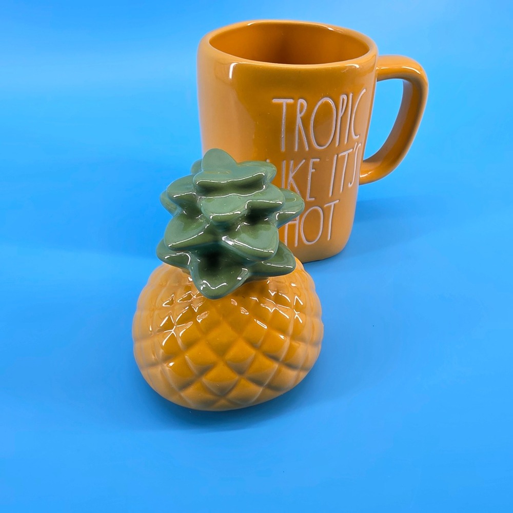 Rae Dunn Tropic Like Its Hot Pineapple Mug with Lid Yellow Ceramic Coffee Cup - Picture 6 of 14